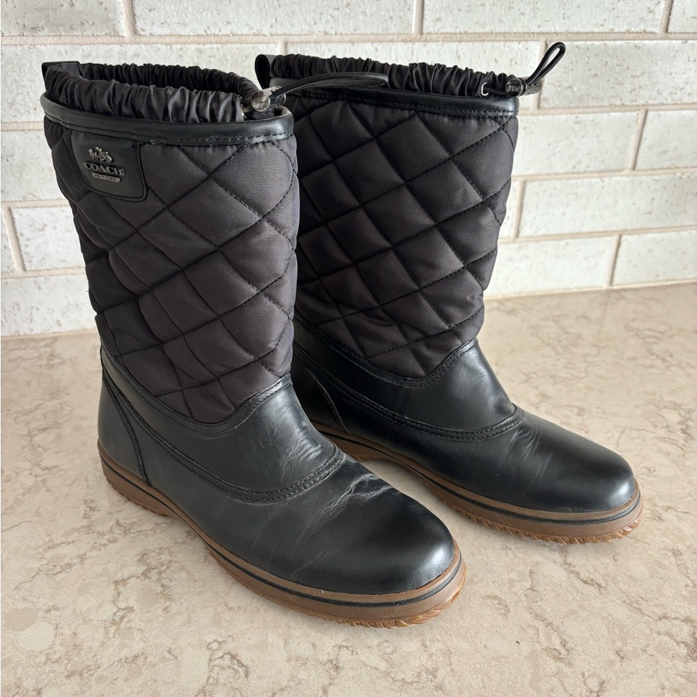 Coach Samara Black Quilted Mid-Calf Winter Rain Boots Size 8.5